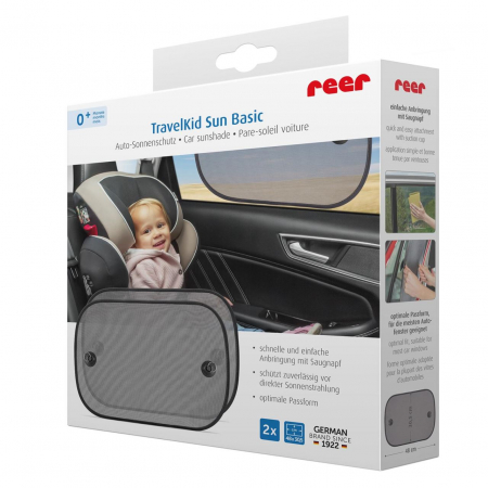 Set 2 parasolare auto lipire cu ventuze TravelKid Sun Basic Reer [1]