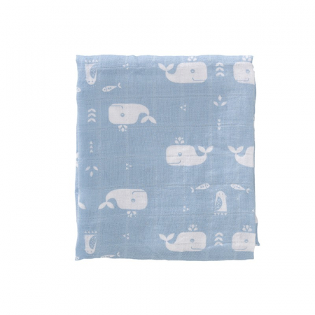 Set 2 paturici muselina Fresk pentru infasat 120x120 cm Whale Blue [3]