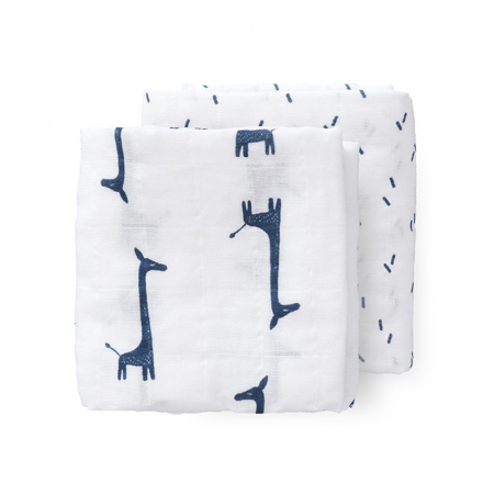 Set 2 paturici muselina Fresk pentru infasat 70x60 cm Giraf Indigo Blue [0]