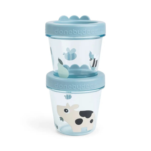 Articole hranire copii - Set 2 recipiente alimente Done by Deer Tiny Farm Blue