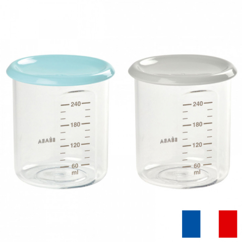 Articole hranire copii - Set 2 recipiente ermetice din Tritan Beaba 240 ml Blue/Grey