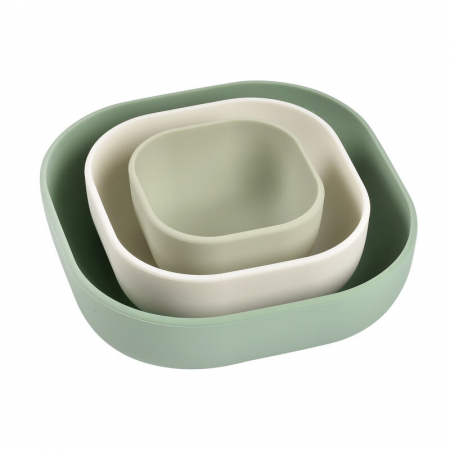 Articole hranire copii - Set 3 boluri din silicon Beaba Sage Green