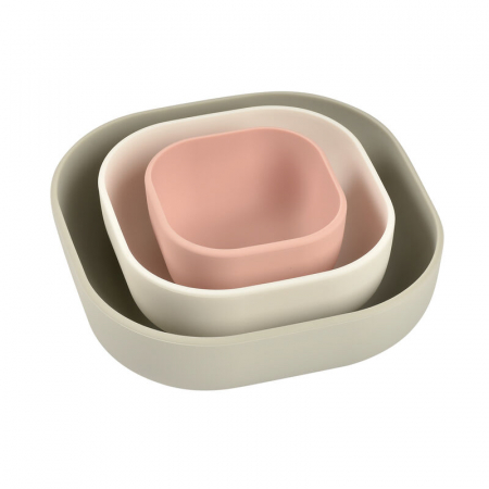 Articole hranire copii - Set 3 boluri din silicon Beaba Velvet Grey