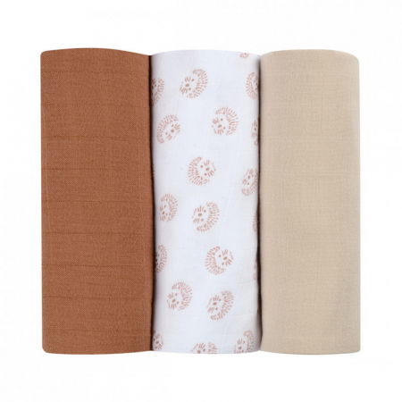 Perne si paturici - Set 3 Museline Beaba bumbac organic 70x70 cm Herisson Marron