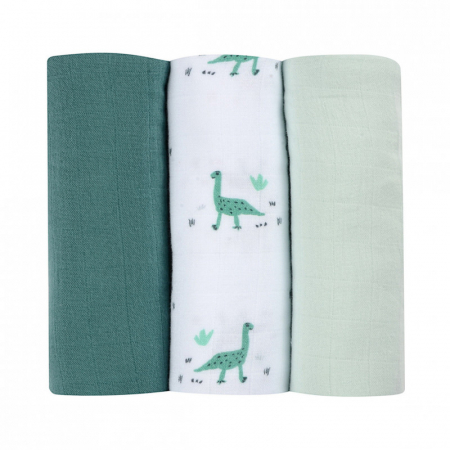 Perne si paturici - Set 3 Museline Beaba bumbac organic 70x70 cm Jurassic Green