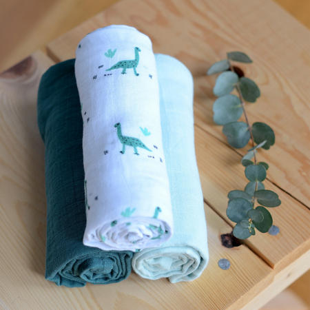 Set 3 Museline Beaba bumbac organic 70x70 cm Jurassic Green [3]