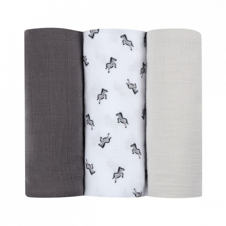 Perne si paturici - Set 3 Museline Beaba bumbac organic 70x70 cm Savana Grey