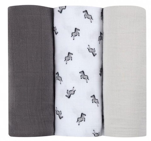 Perne si paturici - Set 3 Museline Beaba Bumbac Organic 70x70 cm Savana Grey
