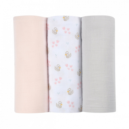 Perne si paturici - Set 3 Museline Beaba bumbac organic 70x70 cm Swan Pink