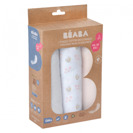 Set 3 Museline Beaba bumbac organic 70x70 cm Swan Pink [6]