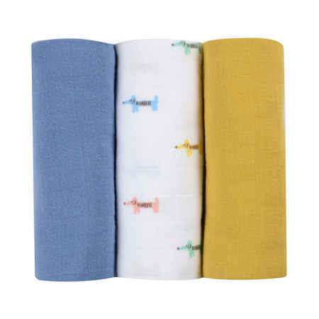 Perne si paturici - Set 3 Museline Beaba bumbac organic 70x70 cm Teckel Beige