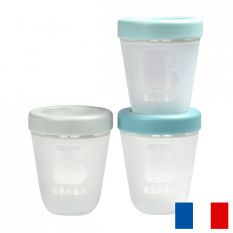 Articole hranire copii - Set 3 recipiente silicon Beaba 200 ml Jungle