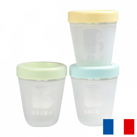Articole hranire copii - Set 3 recipiente silicon Beaba 200 ml Spring - Resigilat