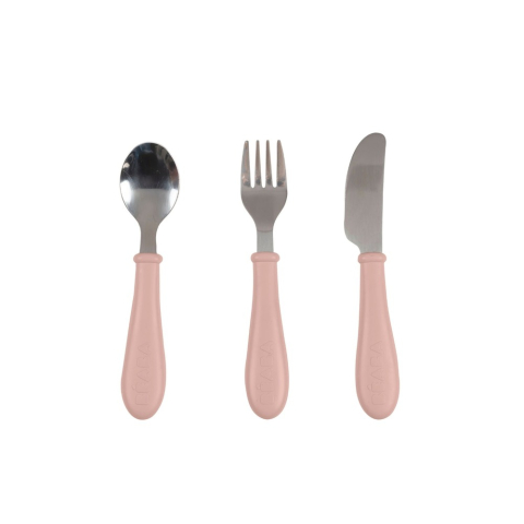 Articole hranire copii - Set 3 tacamuri din inox Beaba pentru copii 12 luni+ Cotton Candy
