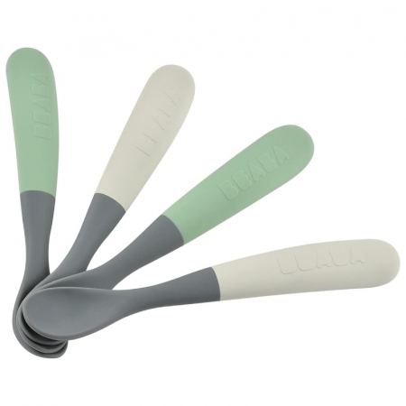 Articole hranire copii - Set 4 lingurite silicon +4 luni Beaba Bicolor Mineral