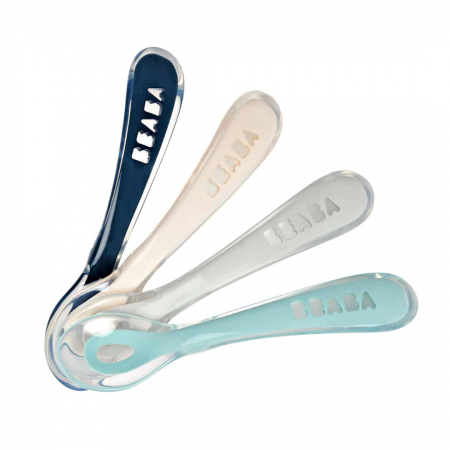 Articole hranire copii - Set 4 lingurite silicon +8 luni Beaba Drizzle