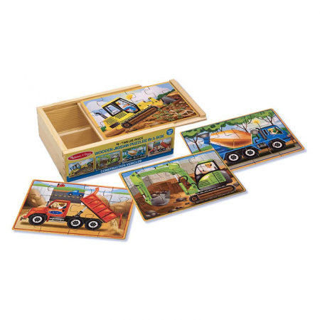 Set 4 puzzle lemn in cutie Vehicule pentru constructii Melissa and Doug [0]