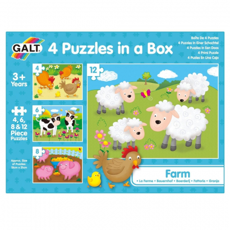Jocuri tip puzzle - Set 4 puzzle-uri Animale de la ferma (4, 6, 8, 12 piese) Galt