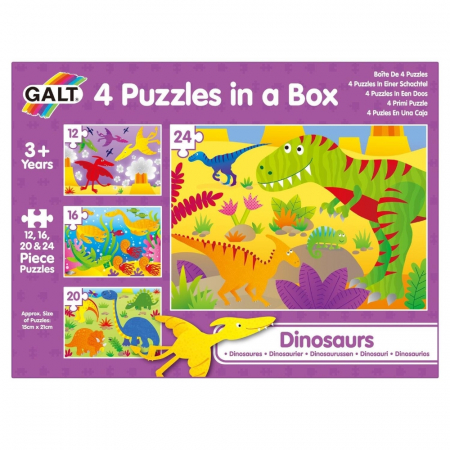 Jocuri tip puzzle - Set 4 puzzle-uri Dinozauri (12, 16, 20, 24 piese) Galt