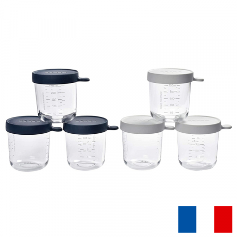 Articole hranire copii - Set 6 recipiente sticla Beaba 250 ml Dark Blue
