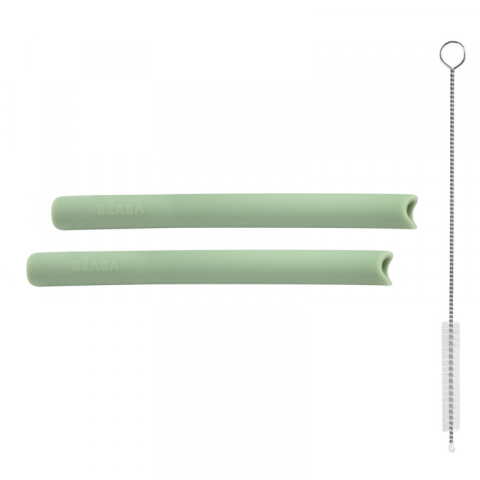 Cani si pahare - Set accesorii pentru cana de antrenament cu pai din silicon Beaba Sage Green