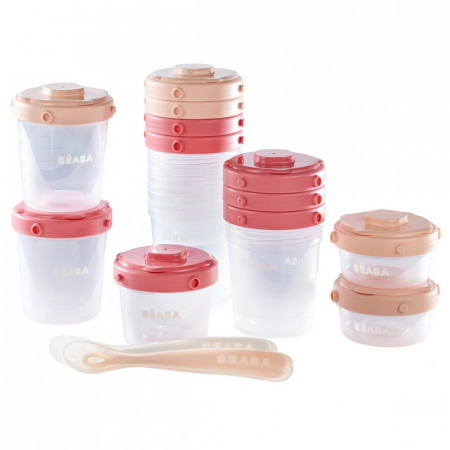 Set 12 recipiente ermetice si 2 lingurite silicon Beaba Pink [3]