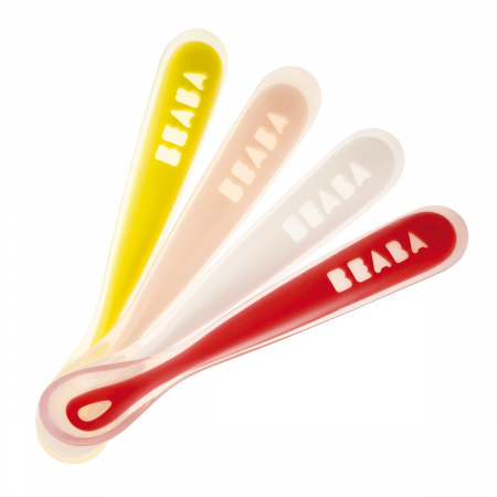 Articole hranire copii - Set 4 lingurite silicon +4 luni Beaba Bunny