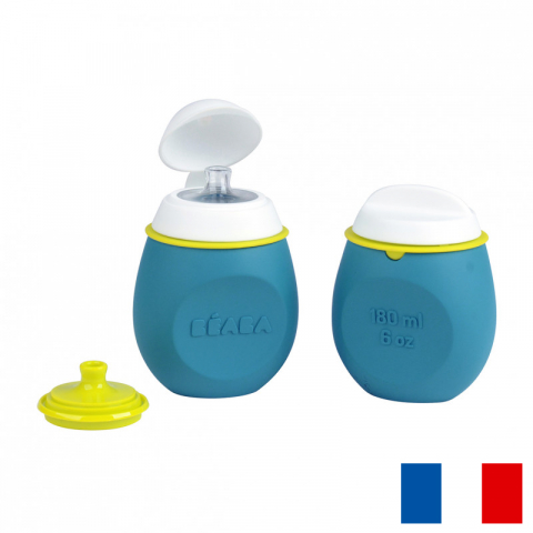 Articole hranire copii - Set Beaba BabySqueez 2 in 1 si Recipient Squeez Blue