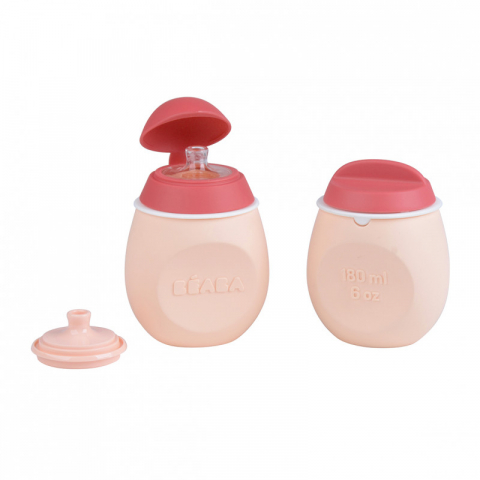 Articole hranire copii - Set Beaba BabySqueez 2 in 1 si Recipient Squeez Roz