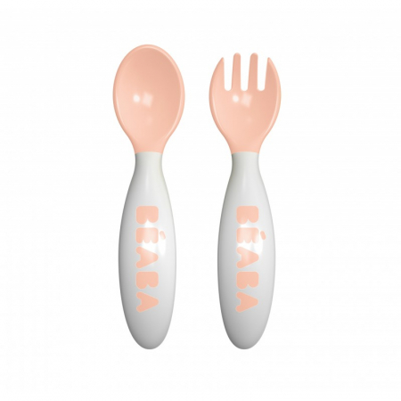Set lingurita si furculita ergonomica Beaba Pink