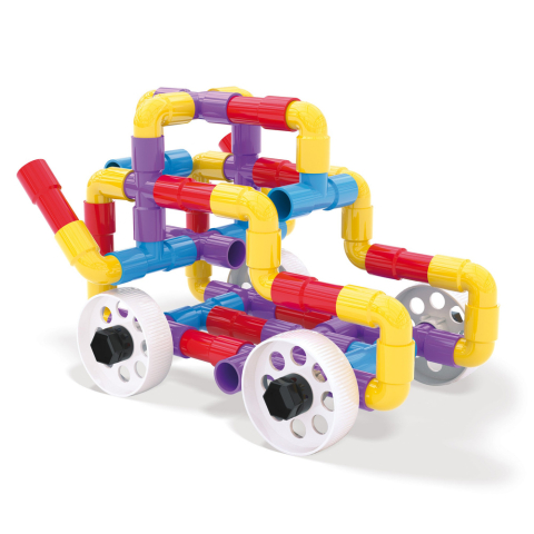 Jucarii si jocuri copii - Set constructie Quercetti Tubation Wheels tuburi si roti 68 piese