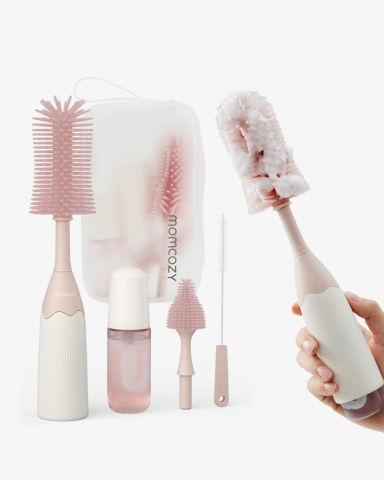 Masa bebelusului - Set curatare biberoane Momcozy cu spuma 360 Push-Press Pink