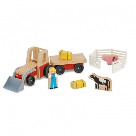 Masinute si motociclete - Set de joaca Excavator din lemn cu remorca