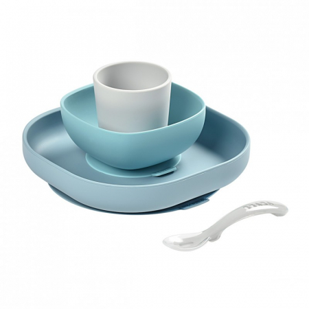 Articole hranire copii - Set de masa silicon Beaba 4 piese Jungle