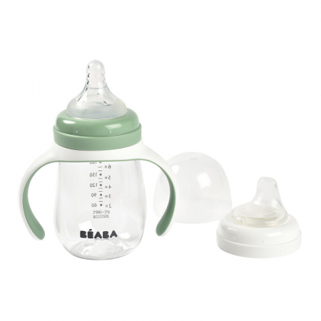 Biberoane tetine suzete - Biberon de invatare 2 in 1 din Tritan Beaba 210 ml Sage Green