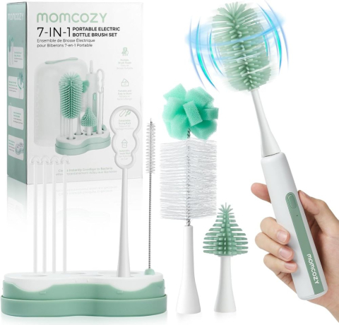 Masa bebelusului - Set electric cu perie pentru biberoane Momcozy 7 in 1 Green