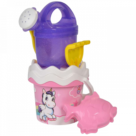 Jucarii de exterior - Set jucarii pentru apa si nisip Unicorn, cu galetusa, sita, stropitoare si unelte