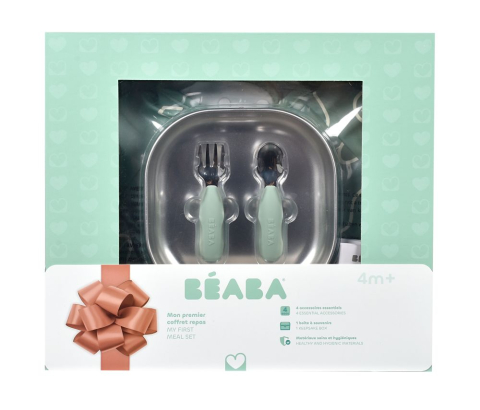 Articole hranire copii - Set masa cadou Beaba First Meal Sage Green