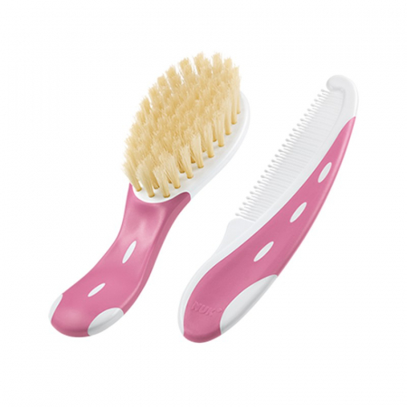 Produse pentru baie - Set Nuk perie par natural si piepten Roz