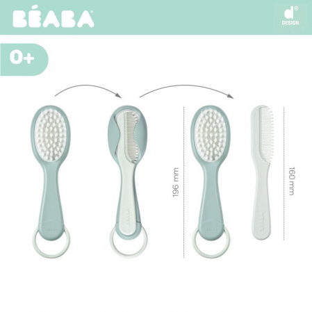 Set perie si pieptene Beaba Green Blue [3]