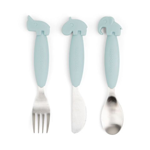 Masa bebelusului - Set tacamuri Done by Deer Easy-grip Deer Friends Blue