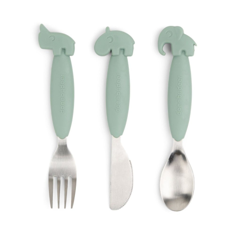 Masa bebelusului - Set tacamuri Done by Deer Easy-grip Deer Friends Green