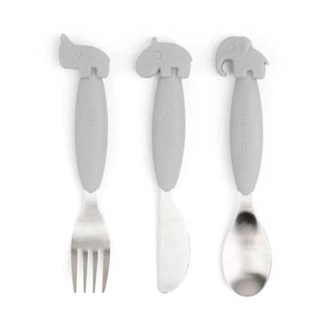 Masa bebelusului - Set tacamuri Done by Deer Easy-grip Deer Friends Grey