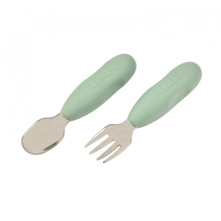 Articole hranire copii - Set tacamuri inox Beaba Sage Green