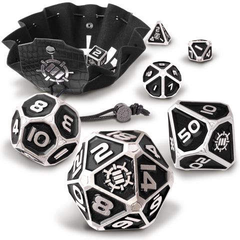 Jocuri de societate - Set Zaruri Metalice ENHANCE Gaming Collector's Edition Black DnD