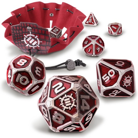 Jocuri de societate - Set Zaruri Metalice ENHANCE Gaming Collector's Edition Red DnD