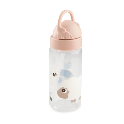Cani si pahare - Sticla cu pai pentru copii Done by Deer Tiny Farm Roz Pudra 350 ml