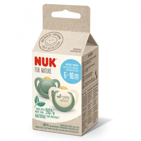 Biberoane tetine suzete - Suzeta Nuk for Nature Latex M2, 6-18 luni, Set 2 Bucati, Verde