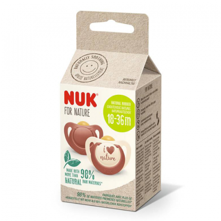 Biberoane tetine suzete - Suzeta Nuk for Nature Latex M3, 18-36 luni, Set 2 Bucati, Rosu