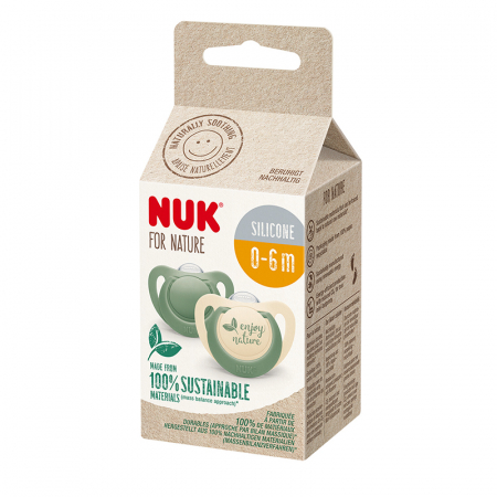 Biberoane tetine suzete - Suzeta Nuk for Nature Silicon M1, 0-6 luni, Set 2 Bucati, Verde